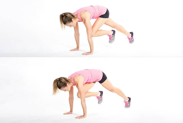 Switch between High Knees & Mountain Climbers without Rest Switch between High Knees & Mountain Climbers without Rest